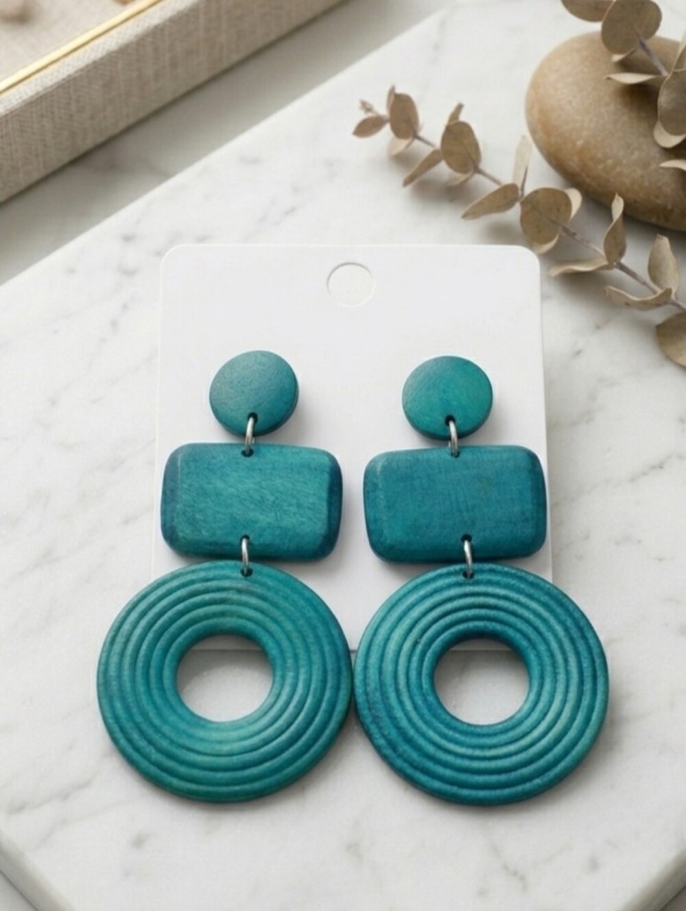Teal Geometric Drop Earrings - Women Jewelry